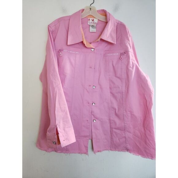 Quacker Factory Pink w/Orange Trim Rhinestone Detail Button Down Jacket size 2X - Picture 5 of 8